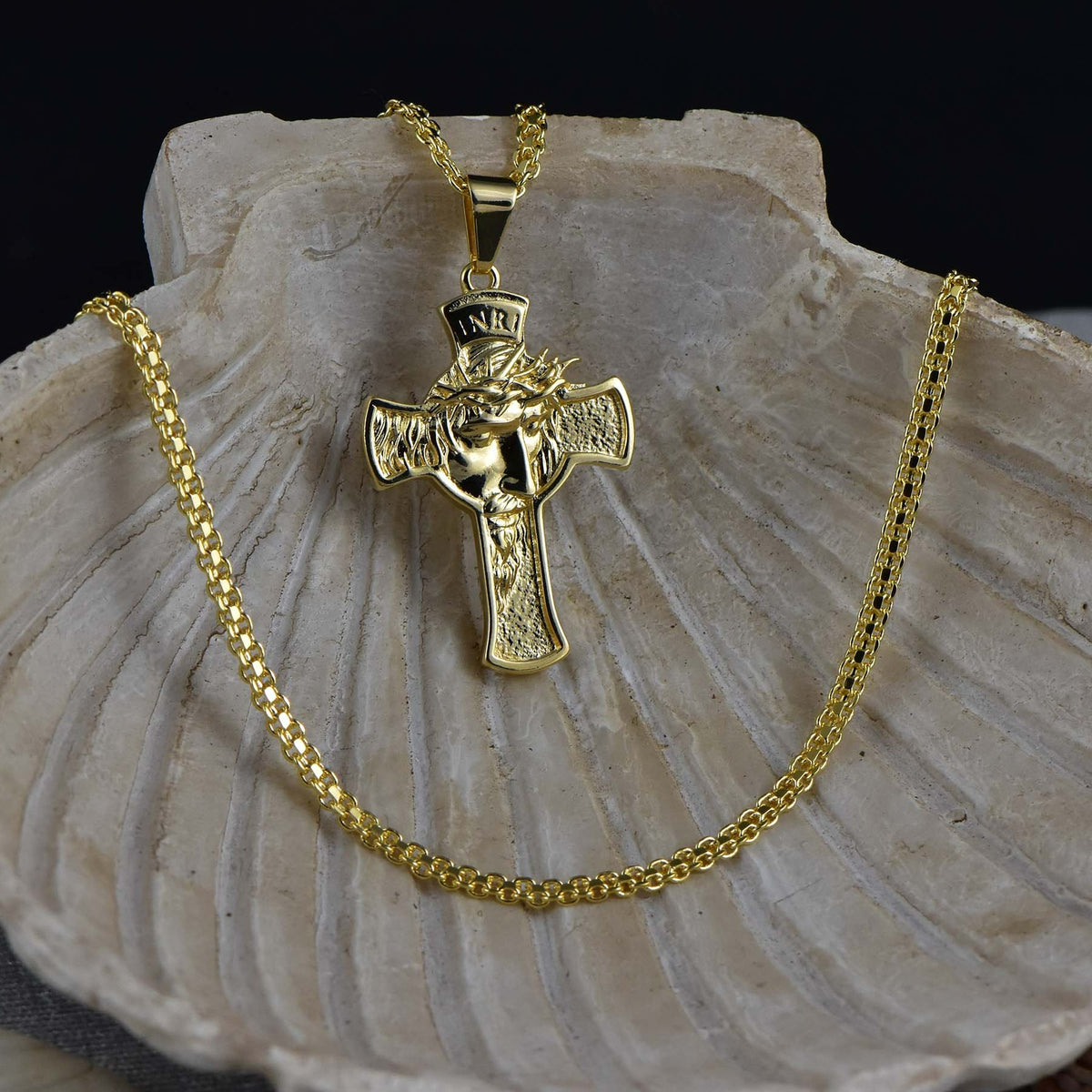 Cadena Chinesca 60cm + Colgante Cruz Sagrado Rostro