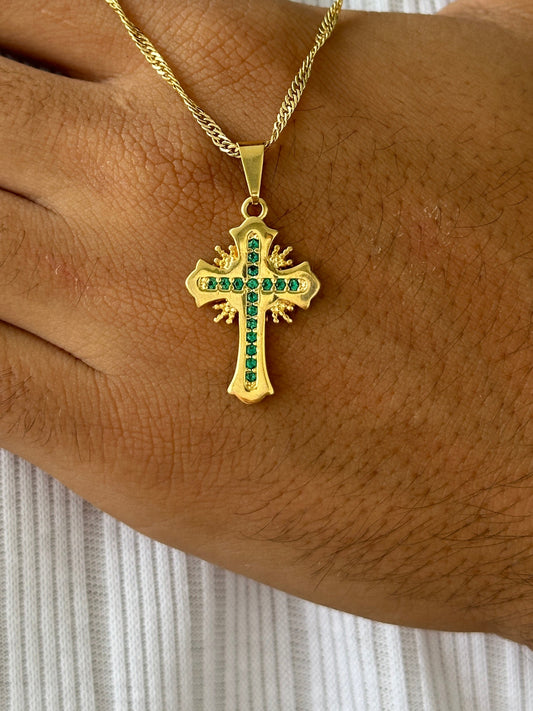 Cadena China + Colgante Cruz Sagrada Circonia