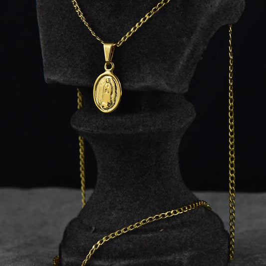 Cadena Cubana Diamantada 45 cm + Colgante Virgen Guadalupe