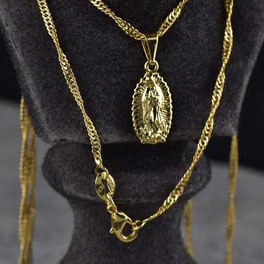 Cadena Singapur  45 cm + Colgante Virgen Guadalupe Tallada