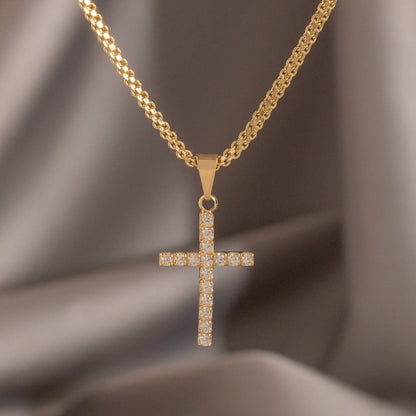 Cadena Chinesca 60cm + Colgante Cruz Piedras